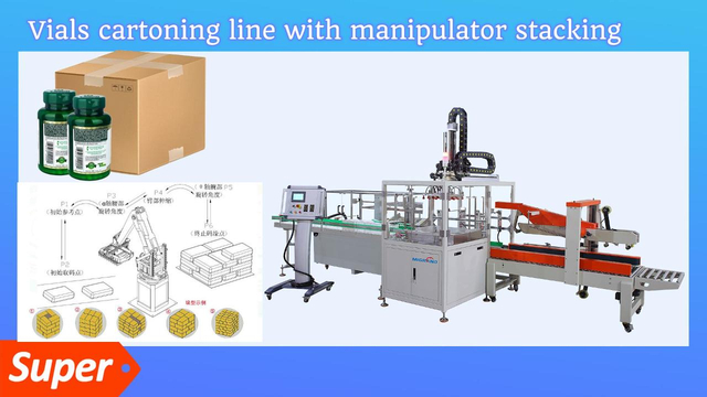 Automatic Pharmaceutical Medicine Bottle Case Packer with Robot Stacker 