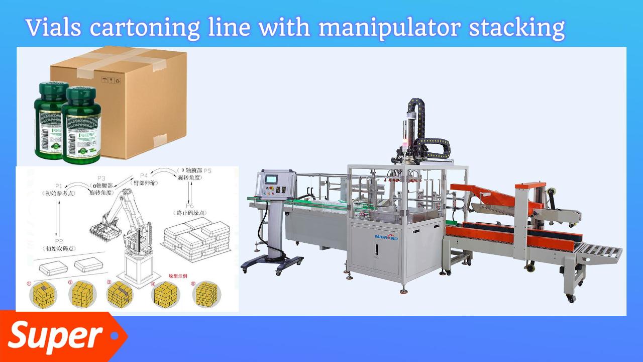 Automatic Pharmaceutical Medicine Bottle Case Packer with Robot Stacker 