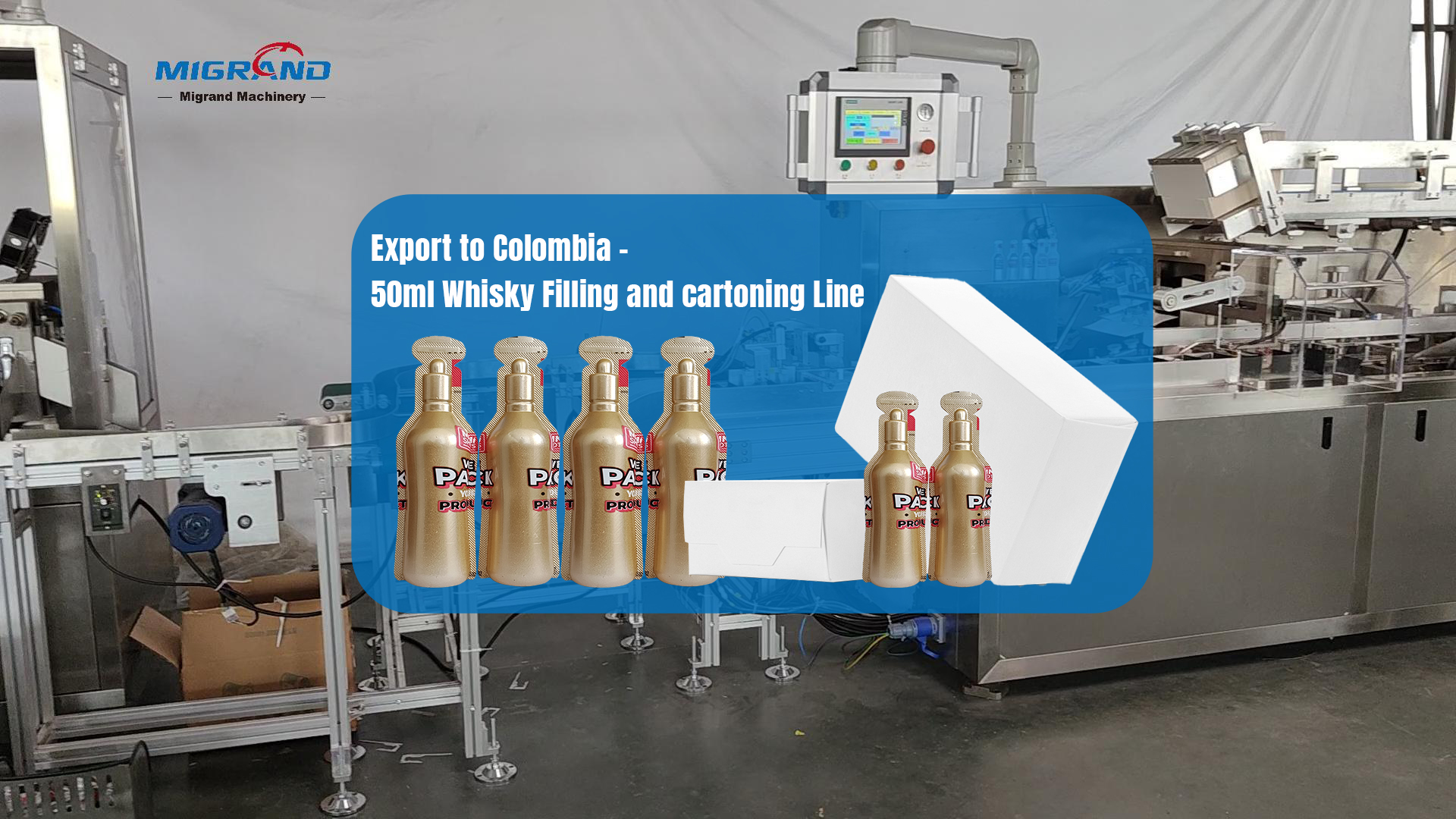 Export to Colombia - 50ml Whisky Filling and cartoning Line